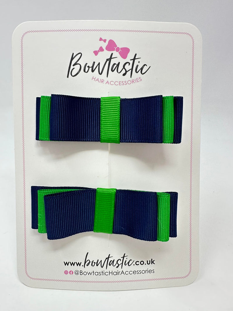 3 Inch Slide Bows - Emerald Green & Navy - 2 Pack