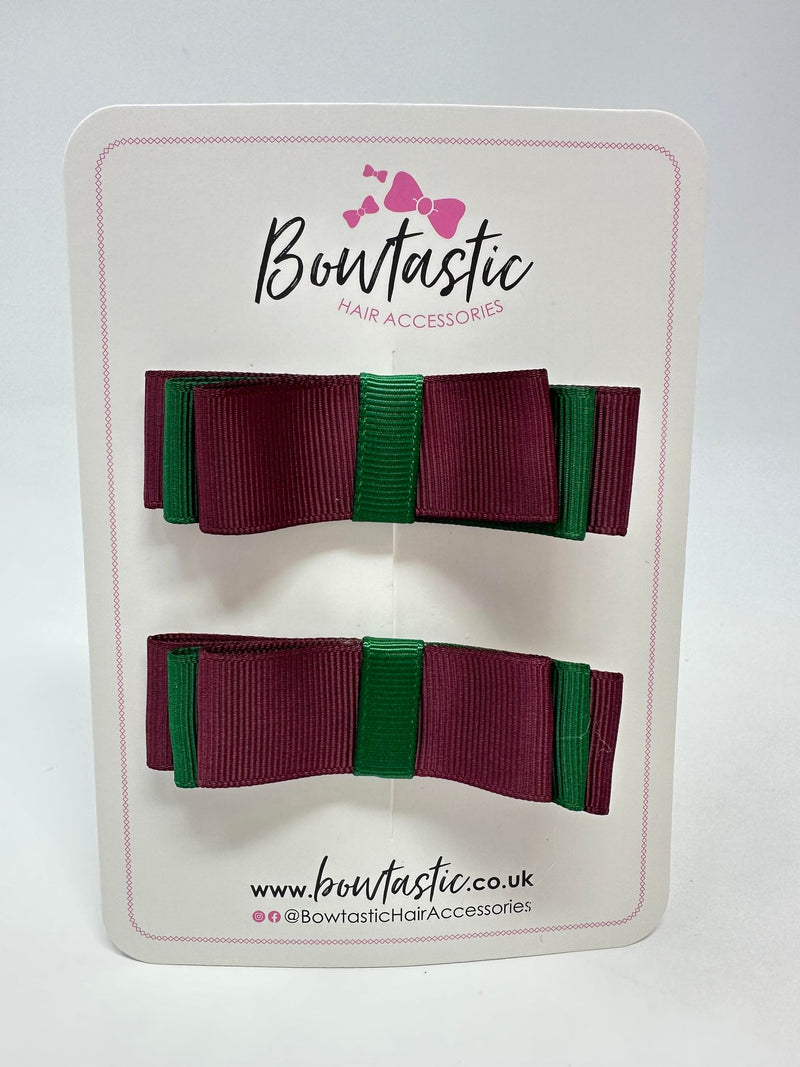 3 Inch Slide Bows - Forest Green & Burgundy - 2 Pack