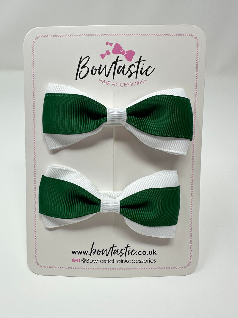 3 Inch Thin Tuxedo Bows - Forest Green & White - 2 Pack