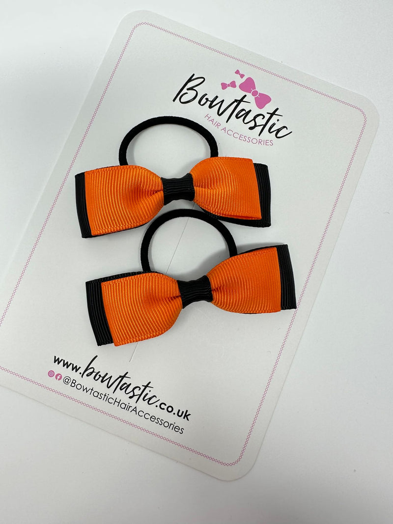 2.5 Inch Thin Style Bows Thin Elastic - Orange & Black - 2 Pack