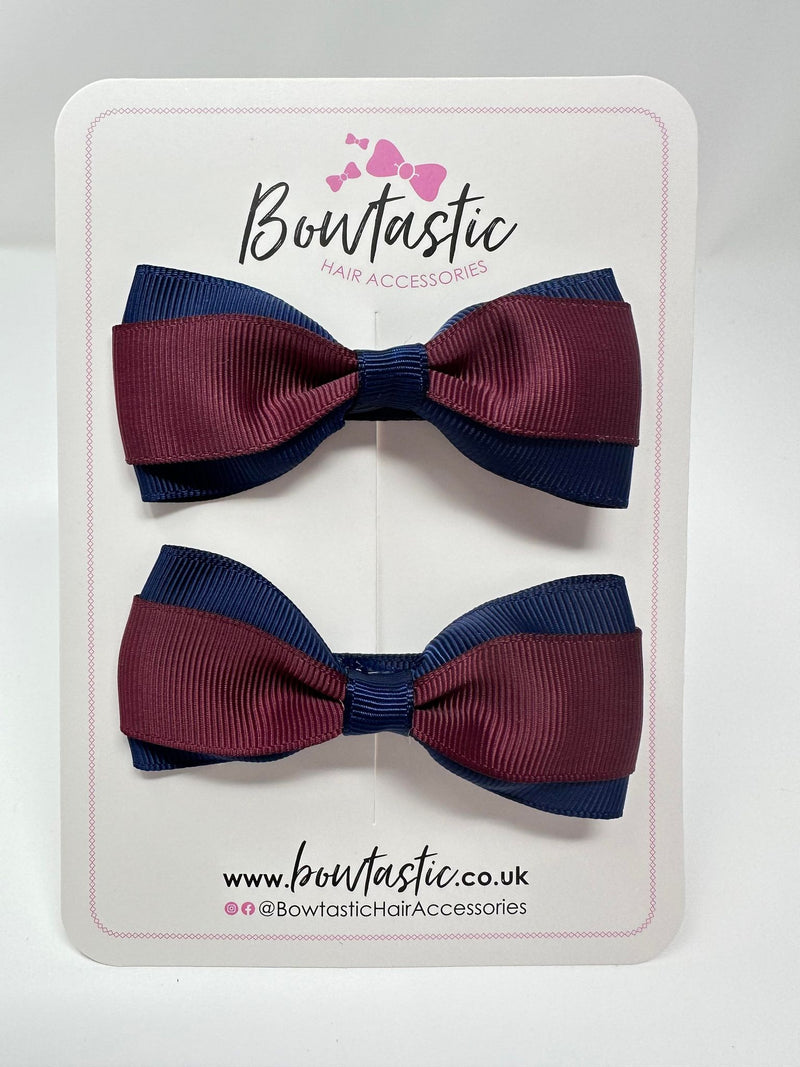 3 Inch Thin Tuxedo Bows - Burgundy & Navy - 2 Pack