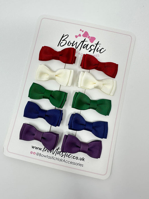 Bow Set - 1.75 Inch - Scarlet Red, Antique White, Forest Green, Ink Blue & Amethyst - 10 Pack