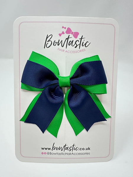 3 Inch Layer Tail Bow - Emerald Green & Navy