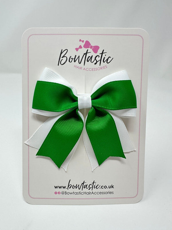 3 Inch Layer Tail Bow - Emerald Green & White