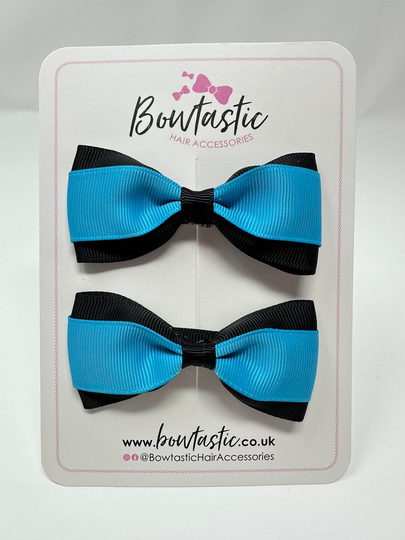 3 Inch Thin Tuxedo Bows - Turquoise & Black - 2 Pack