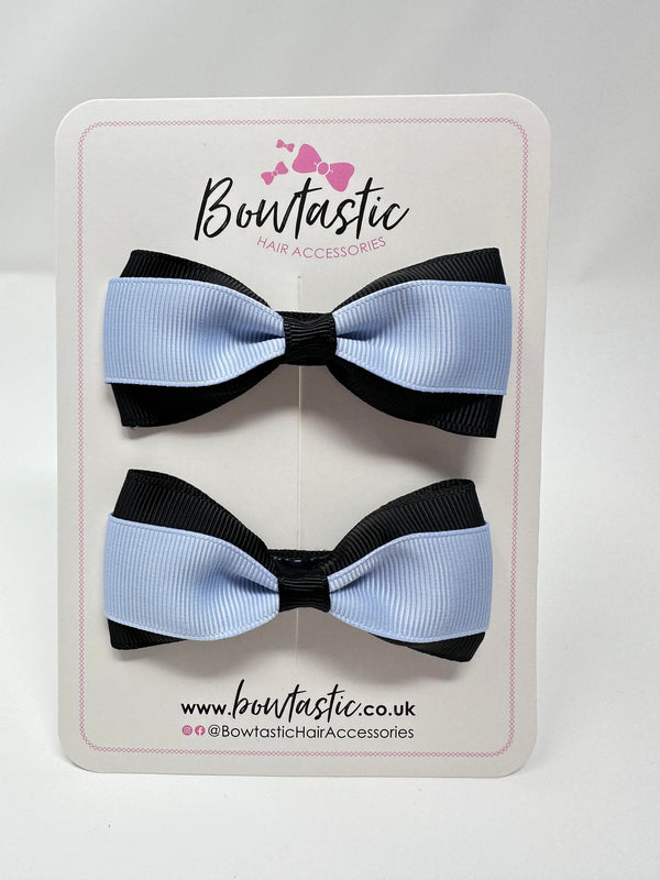 3 Inch Thin Tuxedo Bows - Black & Bluebell - 2 Pack