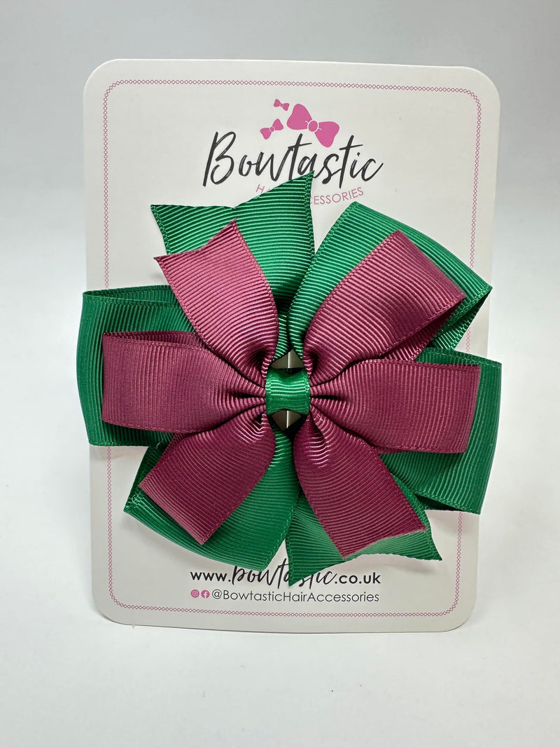 4 Inch Double Pinwheel Bow - Forest Green & Burgundy