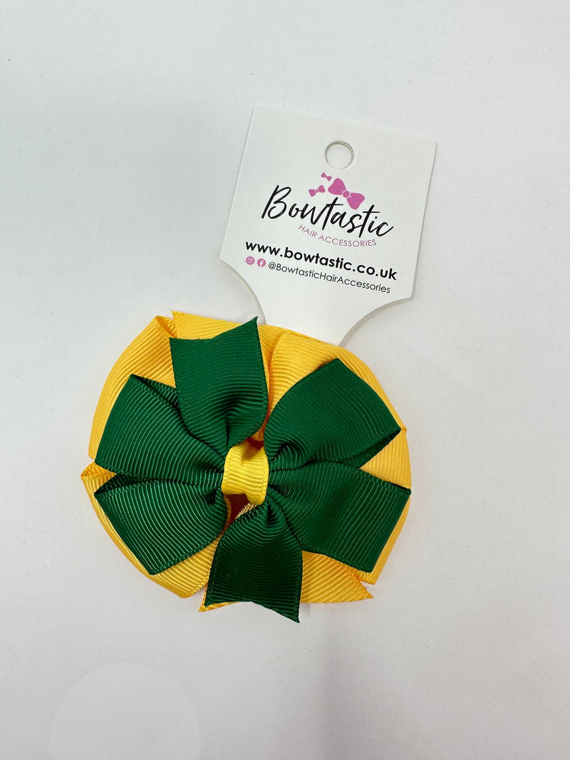 3 Inch Double Pinwheel Thin Elastic - Forest Green & Yellow Gold