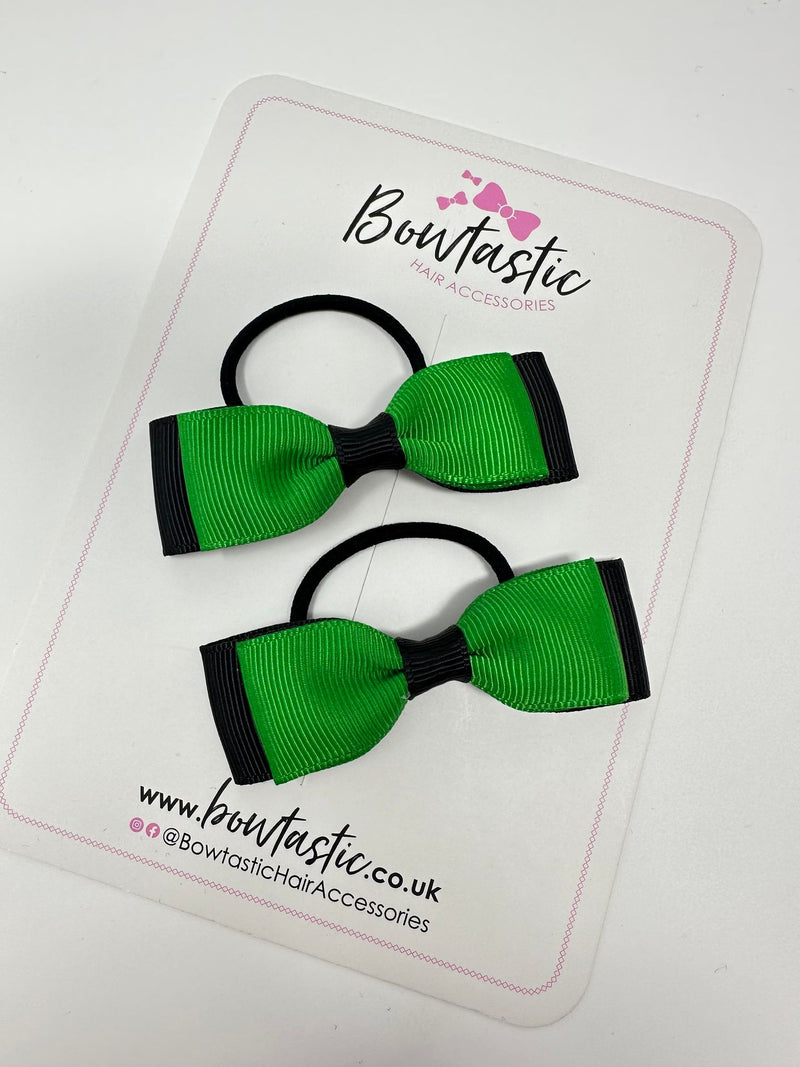 2.5 Inch Thin Style Bows Thin Elastic - Emerald Green & Black - 2 Pack