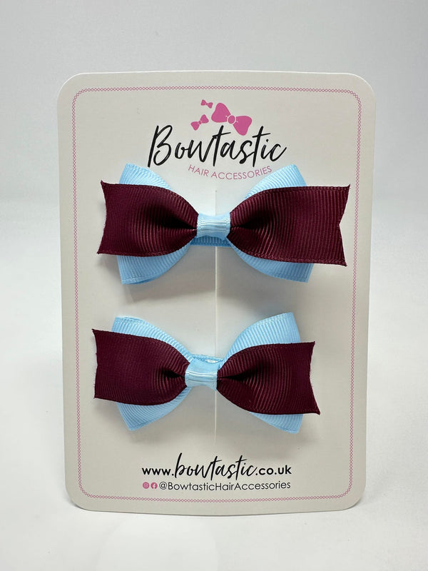 2.75 Inch 2 Layer Tuxedo Bow - Burgundy & Blue Topaz - 2 Pack