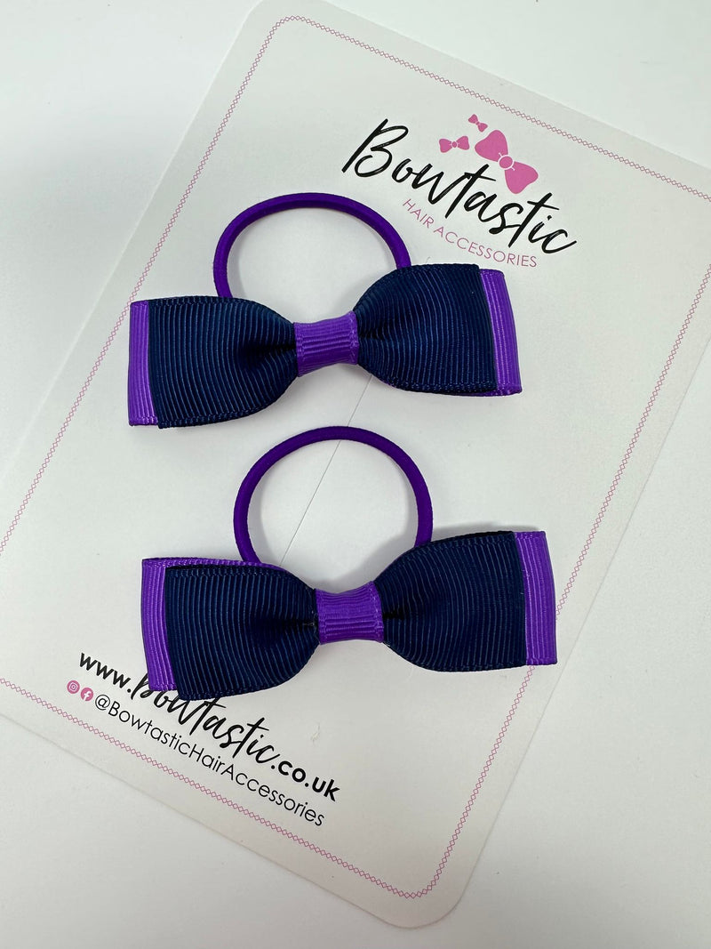 2.5 Inch Thin Style Bows Thin Elastic - Purple & Navy - 2 Pack