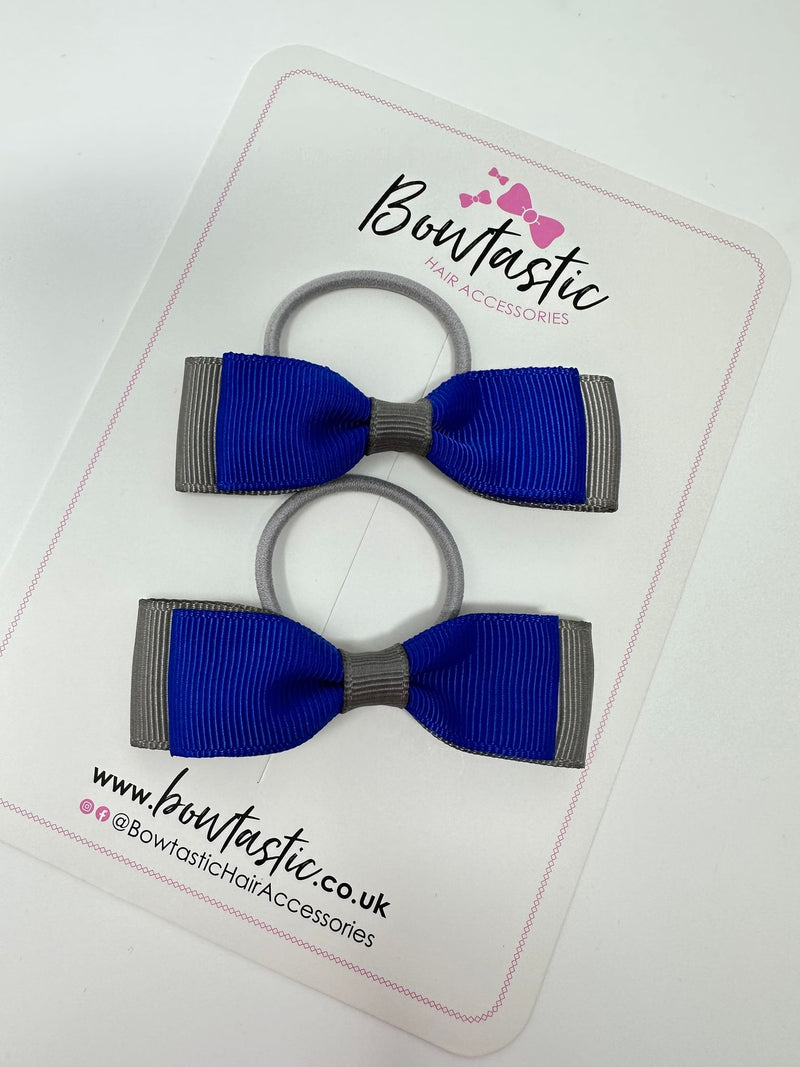 2.5 Inch Thin Style Bows Thin Elastic - Cobalt & Metal Grey - 2 Pack