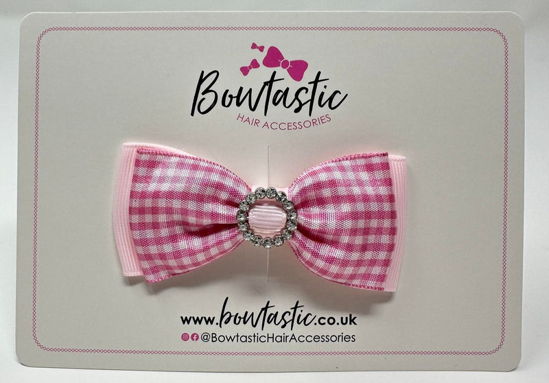 3 Inch Gem Bow - Pink Gingham