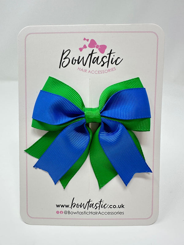 3 Inch Layer Tail Bow - Emerald Green & Royal Blue