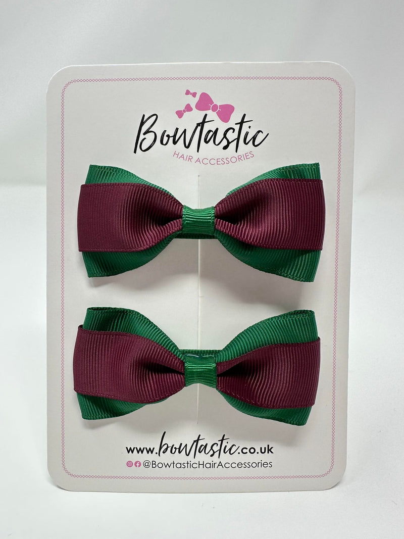 3 Inch Thin Tuxedo Bows - Forest Green & Burgundy - 2 Pack