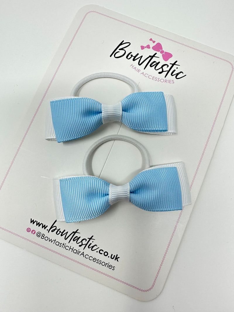 2.5 Inch Thin Style Bows Thin Elastic - Blue Topaz & White - 2 Pack