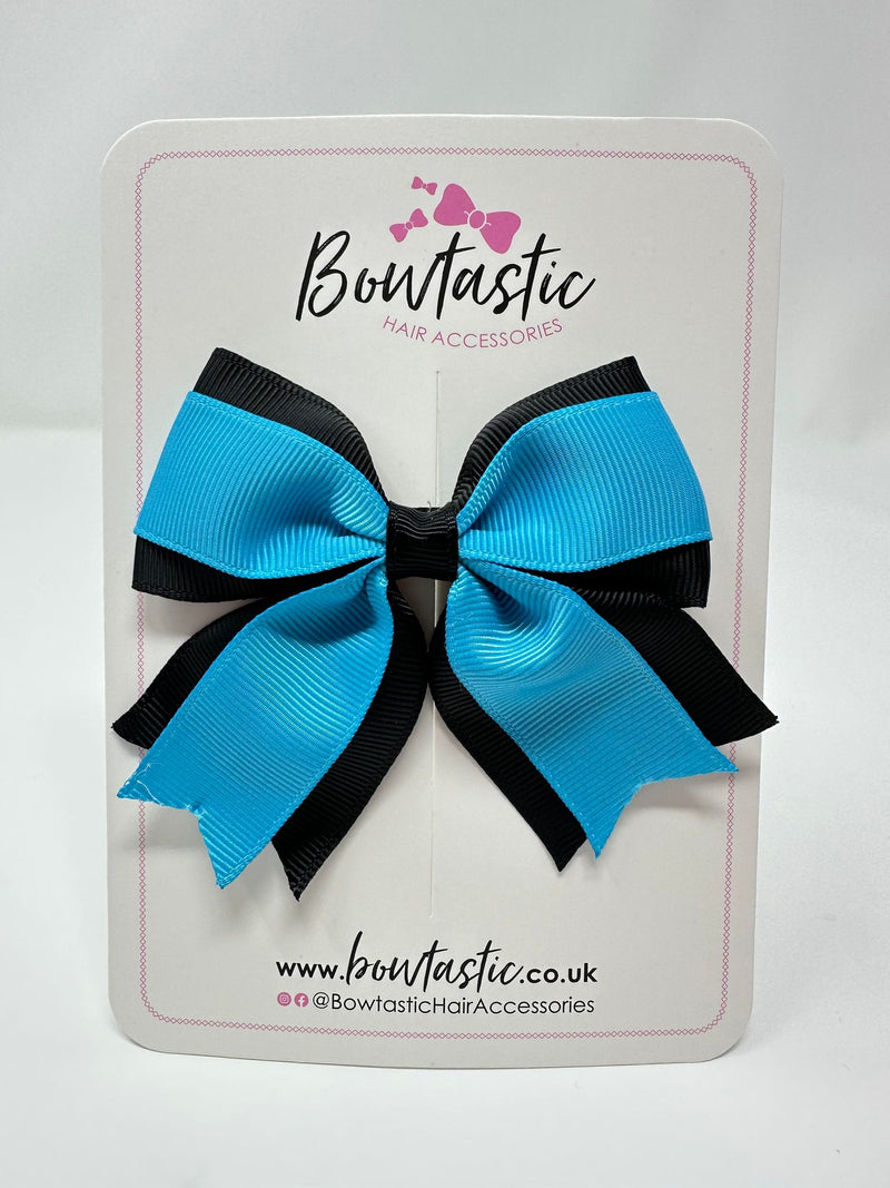 3 Inch Layer Tail Bow - Turquoise & Black