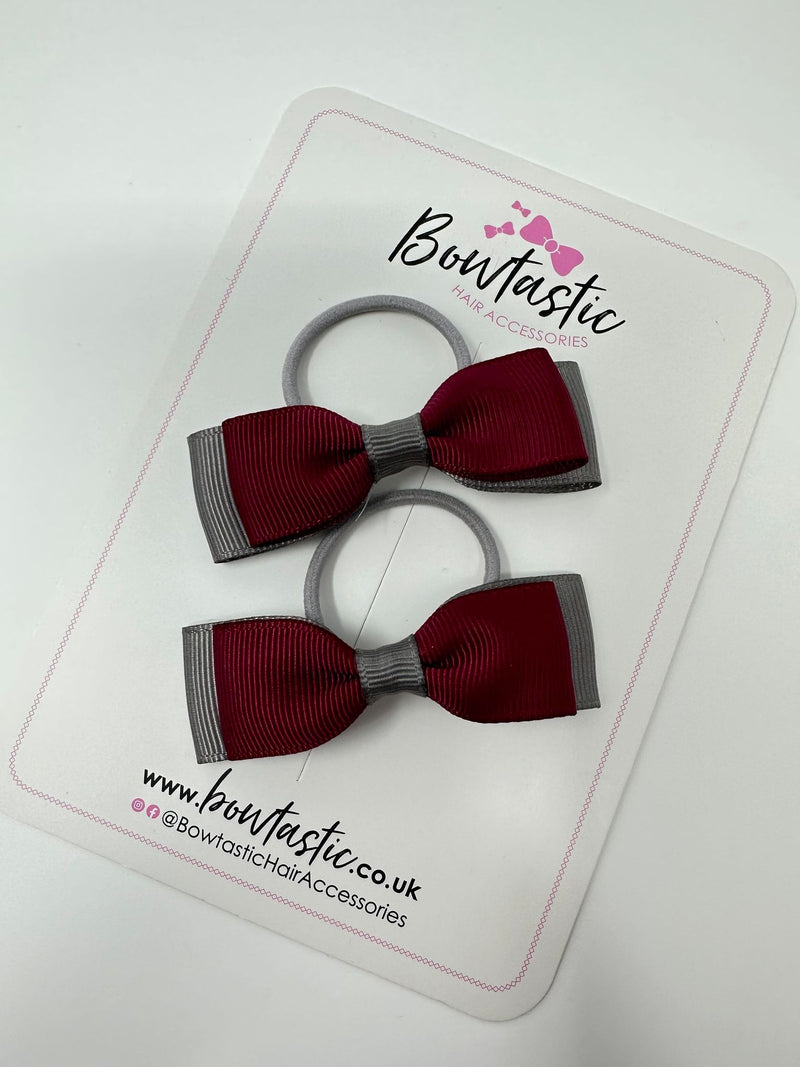 2.5 Inch Thin Style Bows Thin Elastic - Wine & Metal Grey - 2 Pack