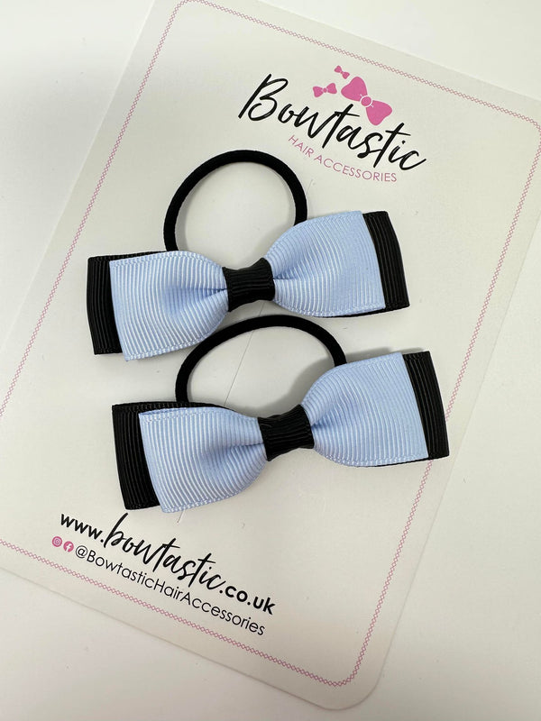 2.5 Inch Thin Style Bows Thin Elastic - Black & Bluebell - 2 Pack