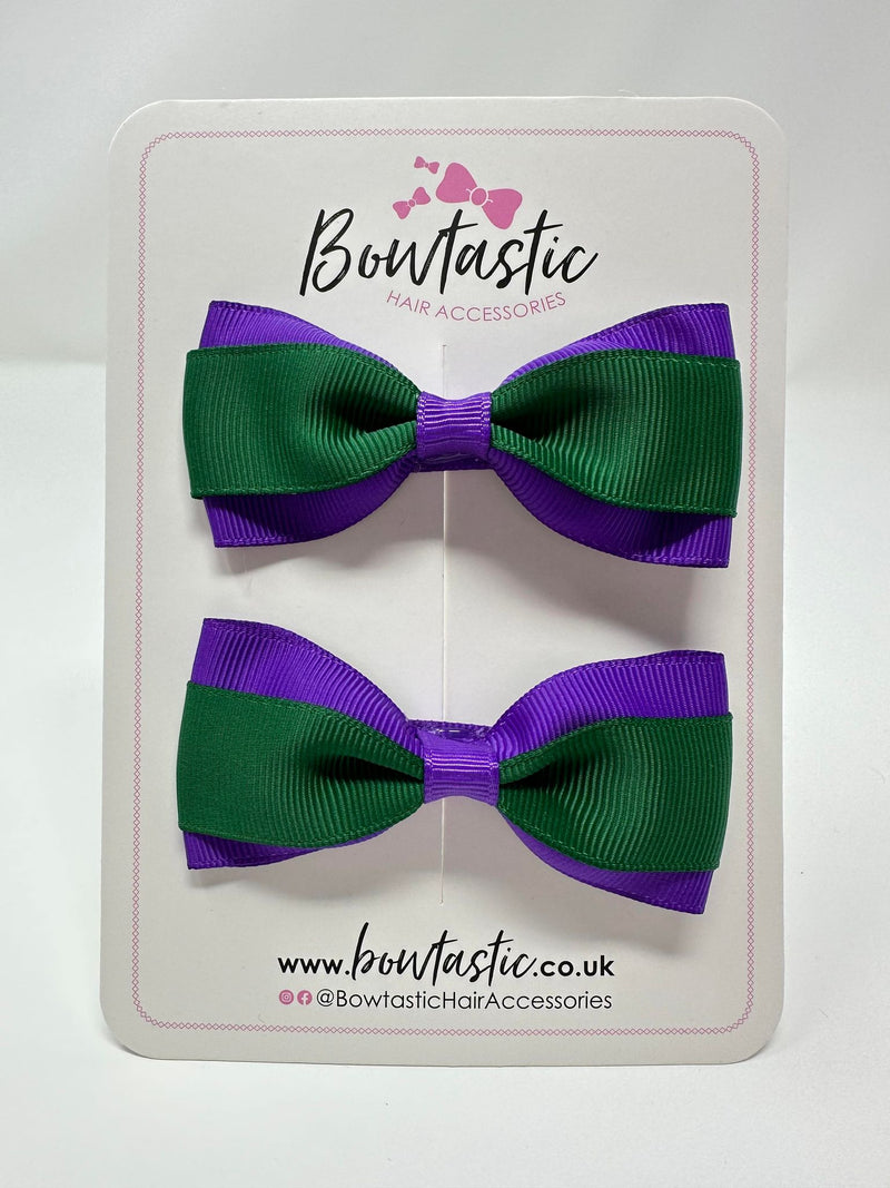 3 Inch Thin Tuxedo Bows - Forest Green & Purple - 2 Pack