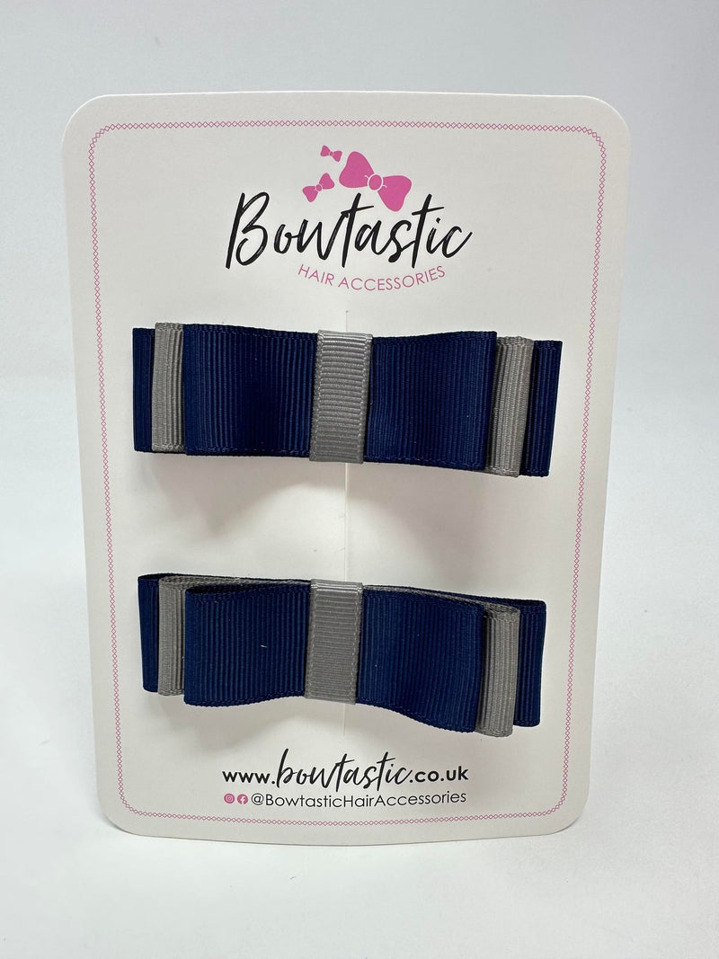 3 Inch Slide Bows - Navy & Metal Grey - 2 Pack