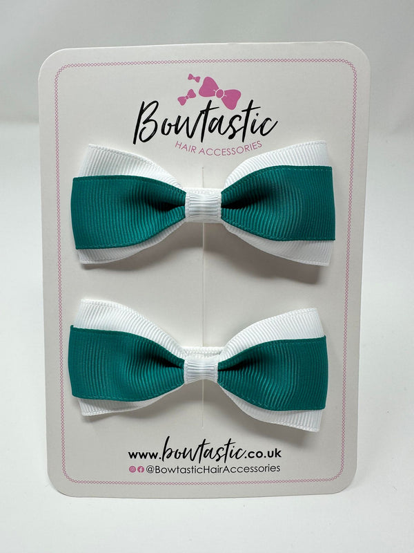 3 Inch Thin Tuxedo Bows - Jade Green & White - 2 Pack