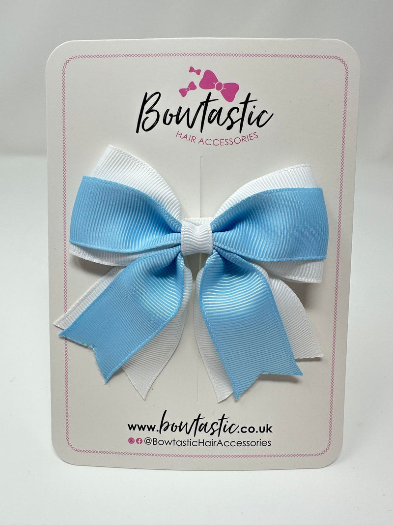 3 Inch Layer Tail Bow - Blue Topaz & White