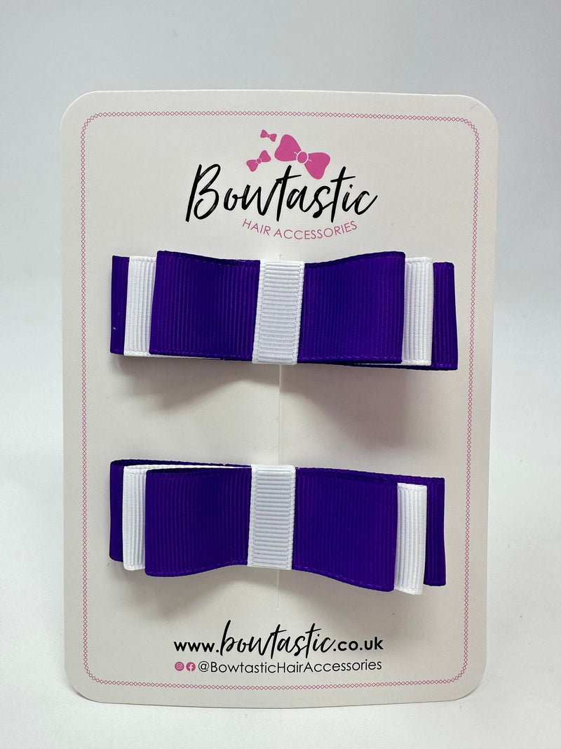 3 Inch Slide Bows - Purple & White - 2 Pack