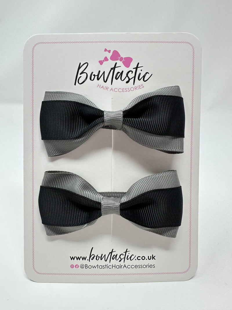 3 Inch Thin Tuxedo Bows - Black & Metal Grey - 2 Pack