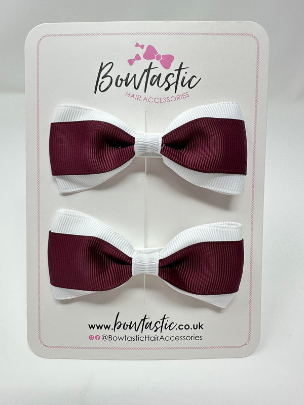 3 Inch Thin Tuxedo Bows - Burgundy & White - 2 Pack