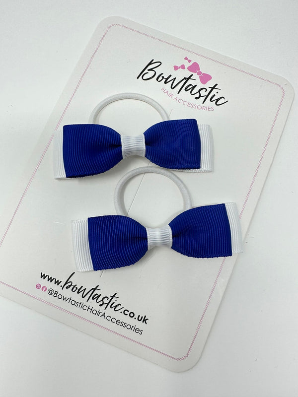 2.5 Inch Thin Style Bows Thin Elastic - Cobalt & White - 2 Pack