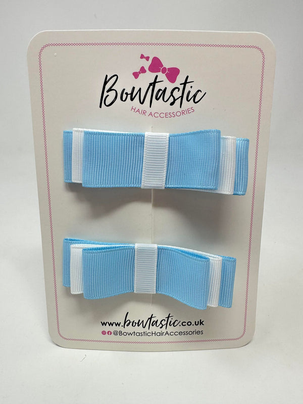 3 Inch Slide Bows - Blue Topaz & White - 2 Pack