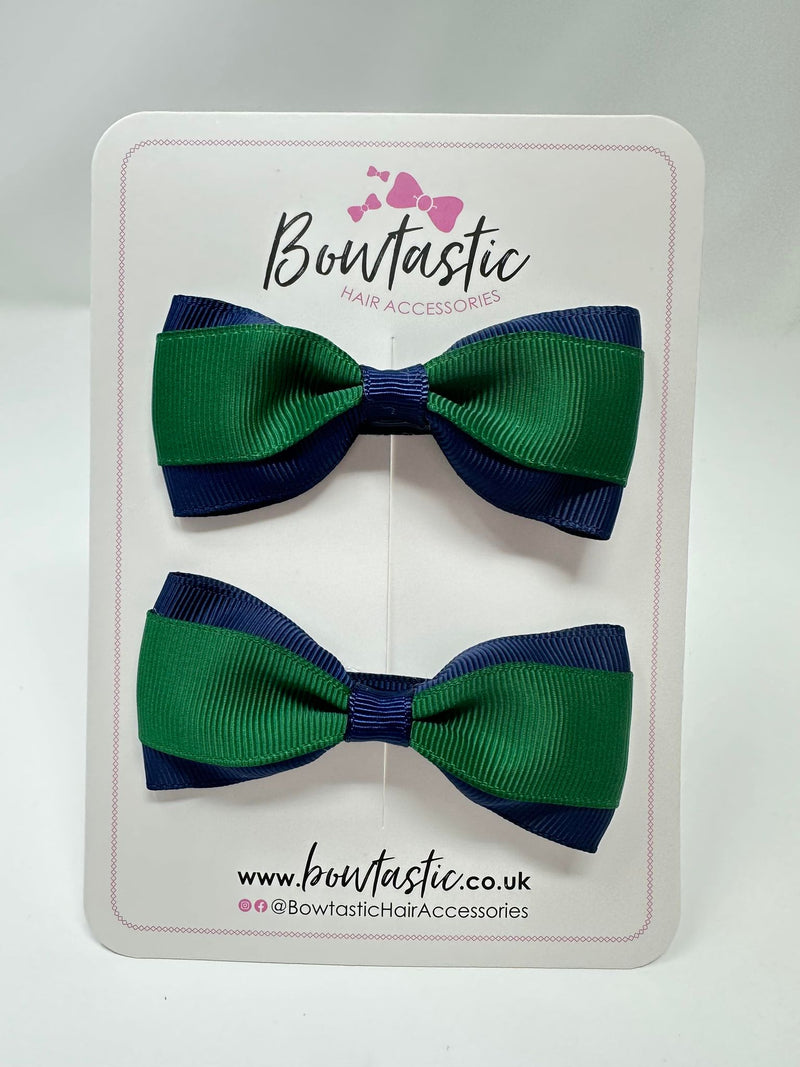 3 Inch Thin Tuxedo Bows - Forest Green & Navy - 2 Pack