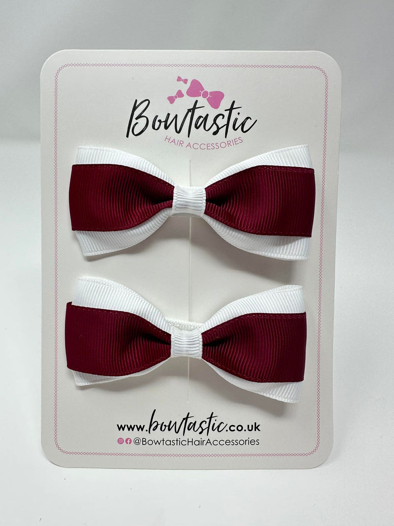 3 Inch Thin Tuxedo Bows - Wine & White - 2 Pack