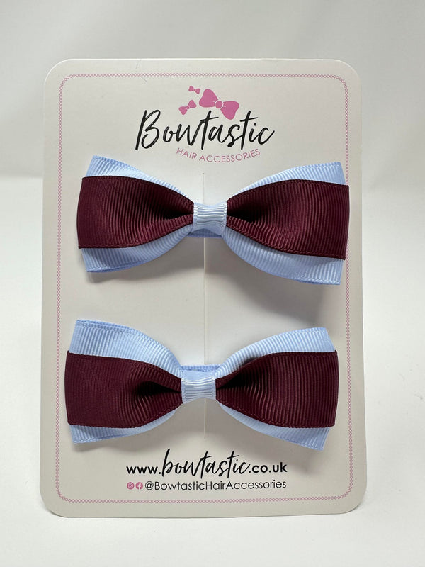 3 Inch Thin Tuxedo Bows - Burgundy & Bluebell - 2 Pack