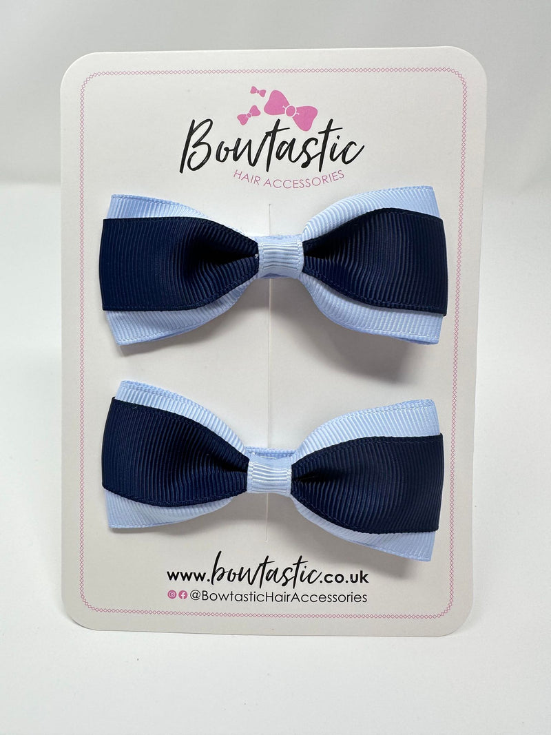 3 Inch Thin Tuxedo Bows - Navy & Bluebell - 2 Pack