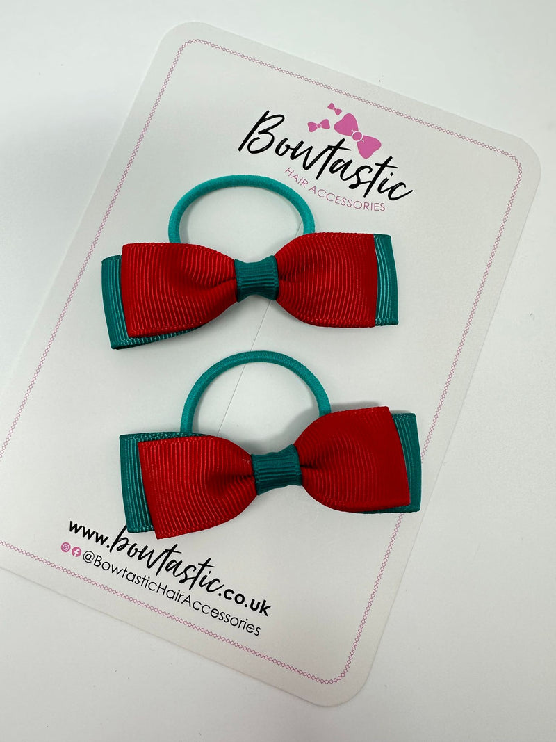 2.5 Inch Thin Style Bows Thin Elastic - Jade Green & Red - 2 Pack