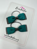 2.5 Inch Thin Style Bows Thin Elastic - Jade Green & Metal Grey - 2 Pack