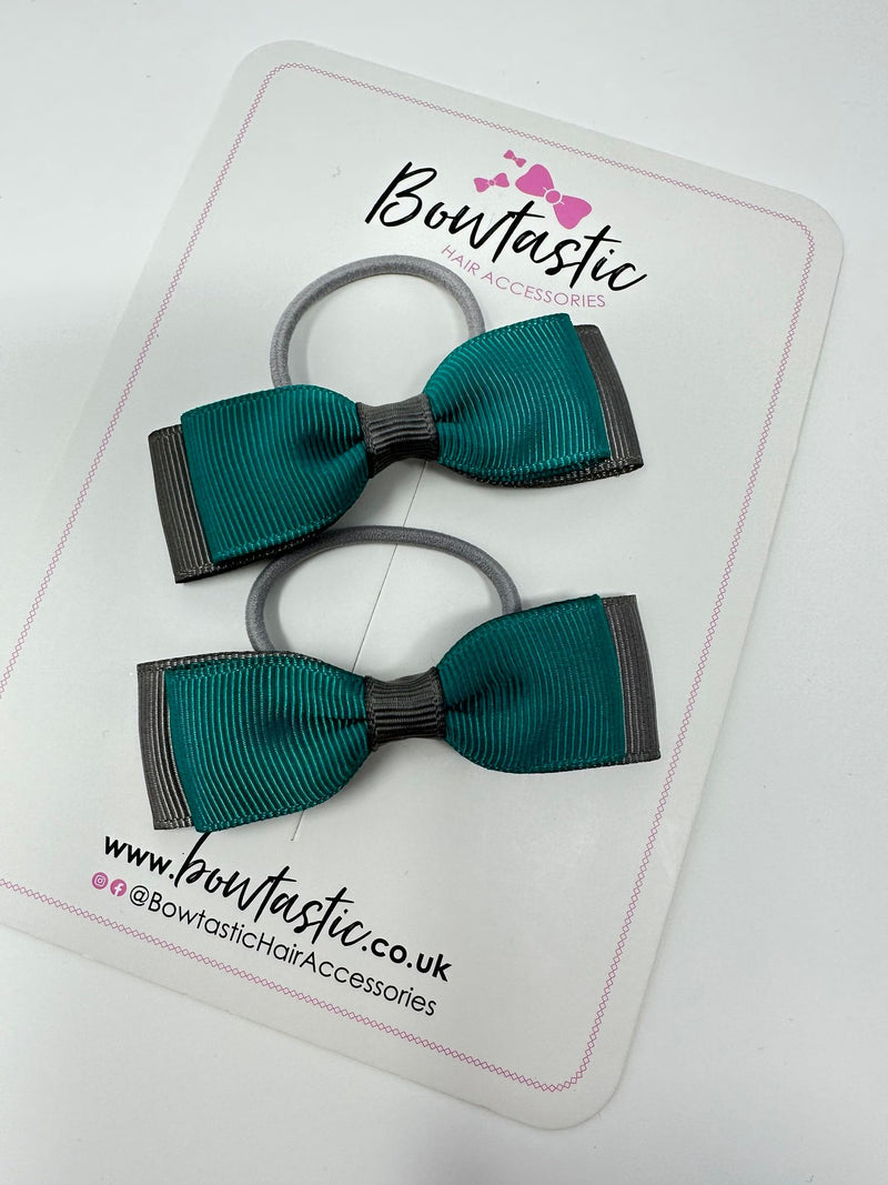 2.5 Inch Thin Style Bows Thin Elastic - Jade Green & Metal Grey - 2 Pack