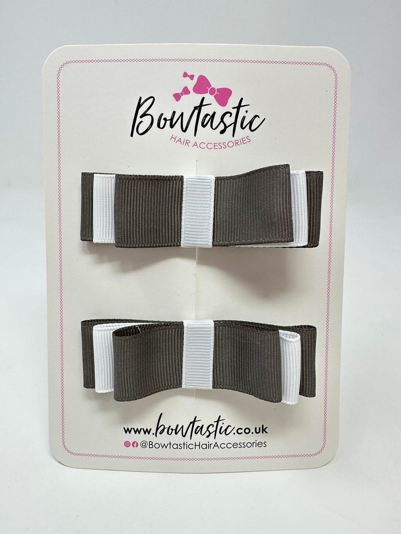 3 Inch Slide Bows - Metal Grey & White - 2 Pack