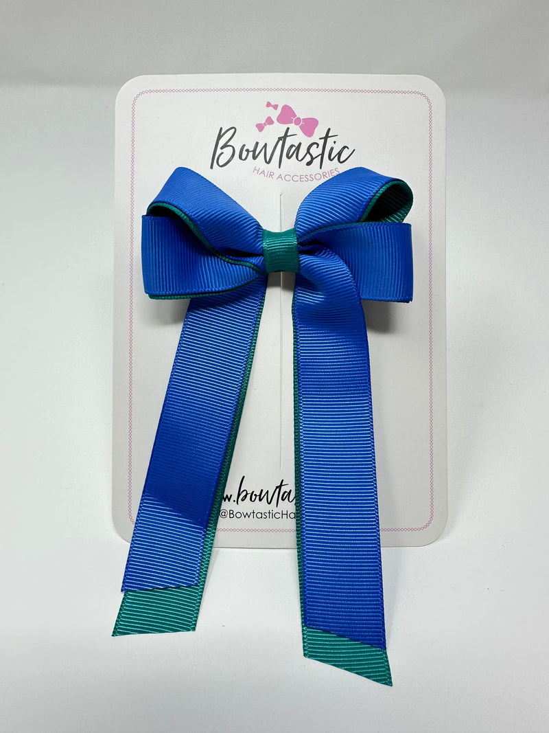 3 Inch Twist Tail Bow - Royal Blue & Jade Green