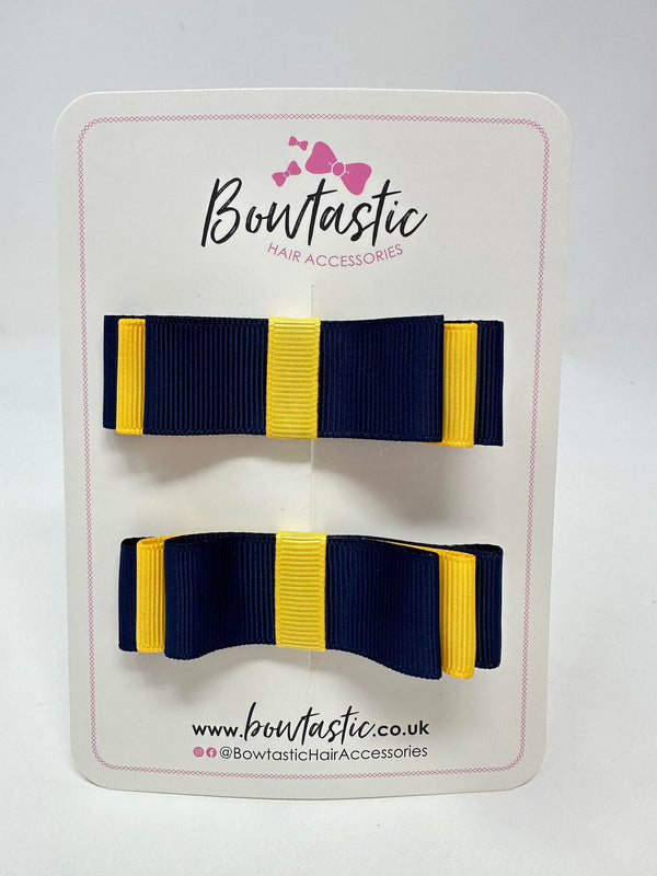 3 Inch Slide Bows - Navy & Yellow Gold - 2 Pack