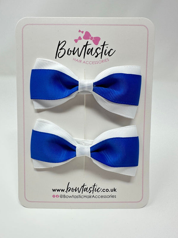 3 Inch Thin Tuxedo Bows - Royal Blue & White - 2 Pack