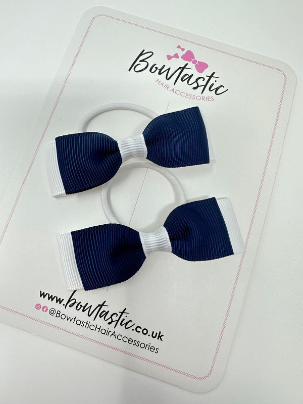 2.5 Inch Thin Style Bows Thin Elastic - Navy & White - 2 Pack