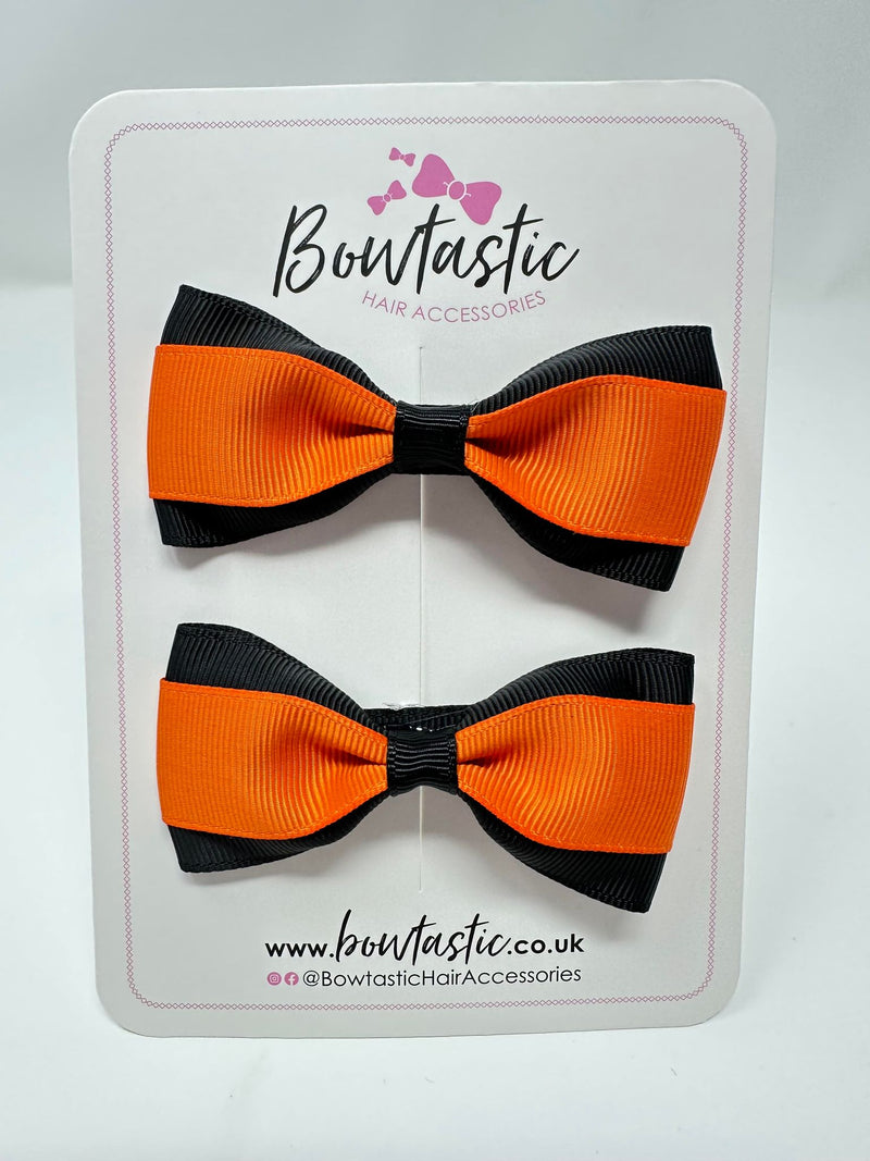 3 Inch Thin Tuxedo Bows - Orange & Black - 2 Pack