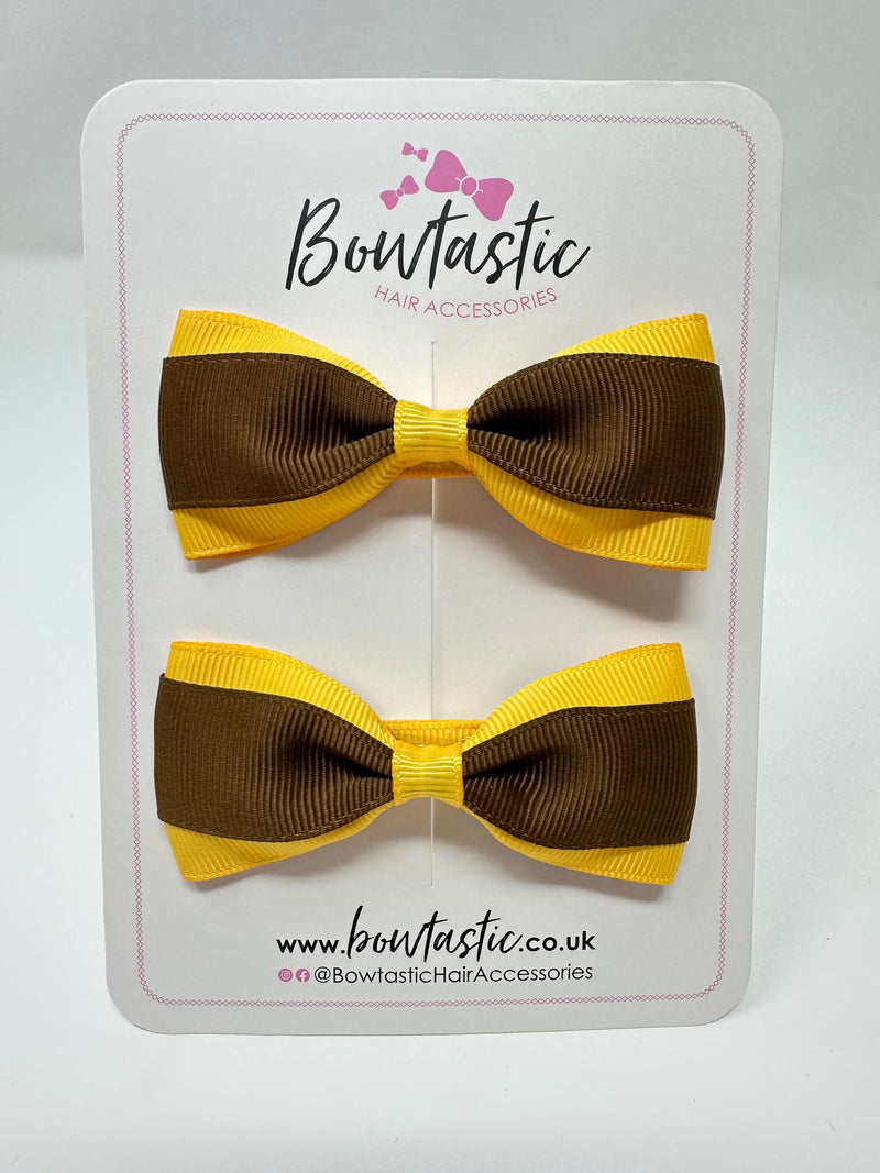 3 Inch Thin Tuxedo Bows - Turftan & Yellow Gold - 2 Pack