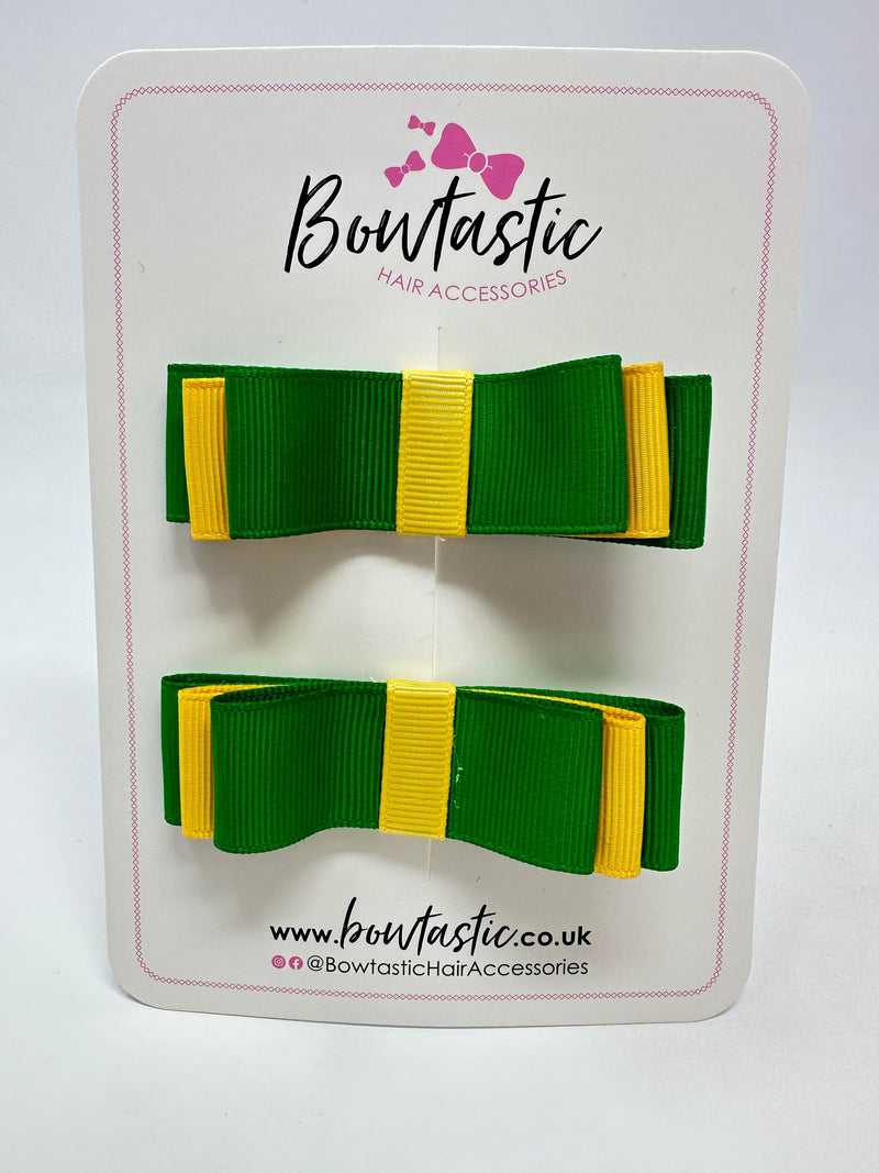 3 Inch Slide Bows - Emerald Green & Yellow Gold - 2 Pack