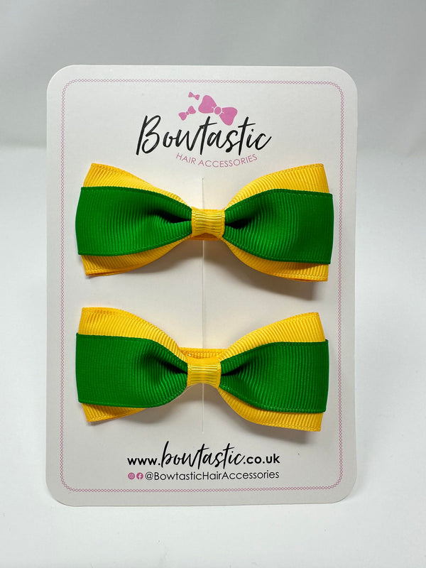 3 Inch Thin Tuxedo Bows - Emerald Green & Yellow Gold - 2 Pack