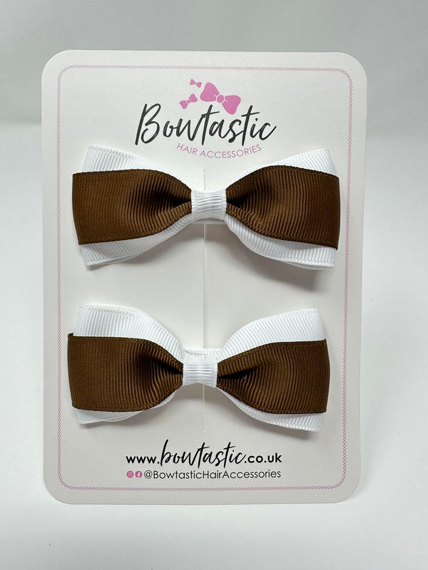 3 Inch Thin Tuxedo Bows - Turftan & White - 2 Pack