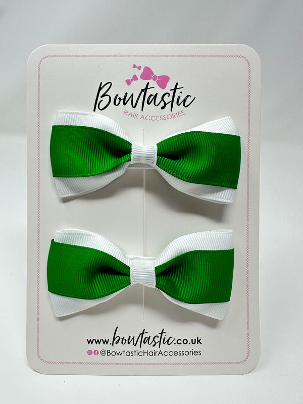 3 Inch Thin Tuxedo Bows - Emerald Green & White - 2 Pack